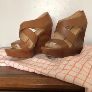 Michael Kors Brown Leather Wedge Sandals
